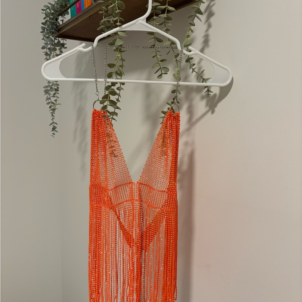 Orange Beaded Fringe top
